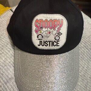 Justice Peanuts Snoopy Black Cap with Silver Sparkling Brim